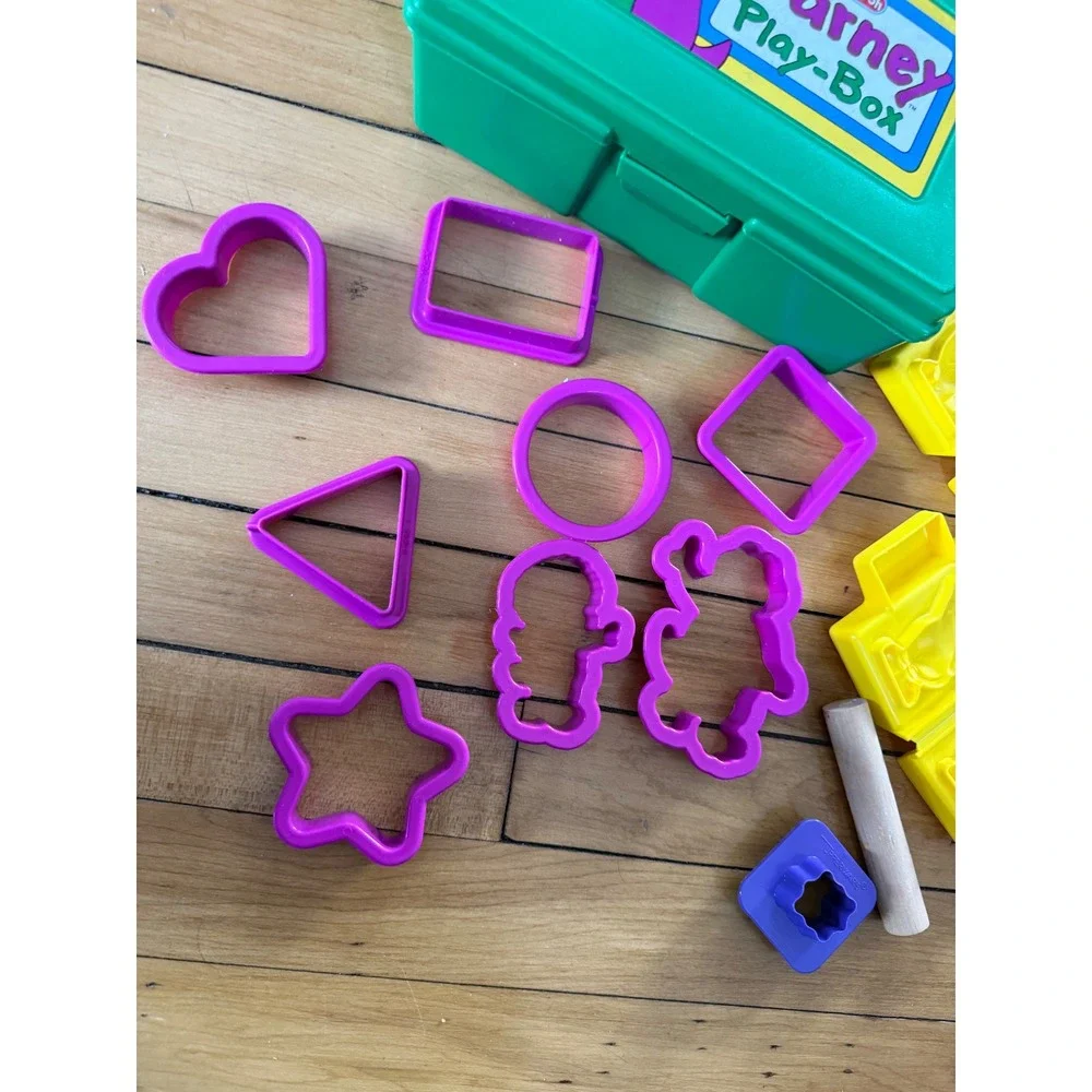 Vintage 90s Barney Play-Box Play-Doh Box with Molds and Shape Cutters 1993 Tonka